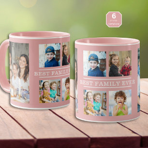 Moderne beste Familie je 6 Foto Collage Rosa Tasse