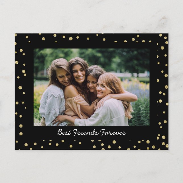 Moderne BESTE FREUNDIN Besties Foto Black Gold Postkarte (Vorderseite)