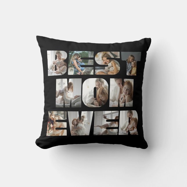 Moderne beste Mama je 11 Fotos Collage Black Kissen (Vorderseite)