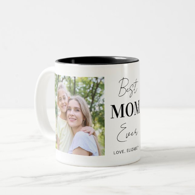 Moderne beste Mama je 2 FotoCollage Personalisiert Zweifarbige Tasse (Vorderseite Links)