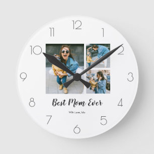 Moderne beste Mama je Foto Collage Geschenk für M Runde Wanduhr
