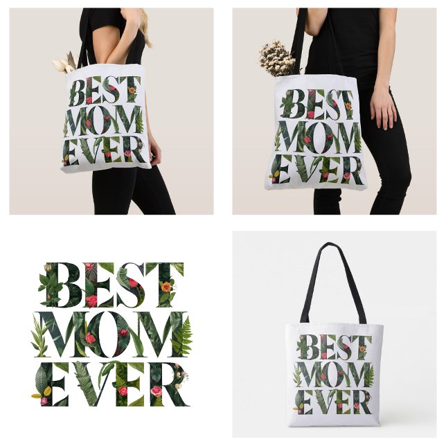 Moderne beste Mama je Niedliche Blume und grüne Pf (Modern Best Mom Ever Cute Flowers And Green Plants Tote Bag)
