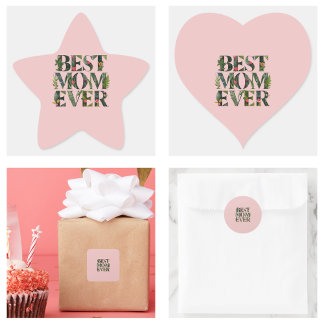 Moderne beste Mama je Niedliche Blume und grüne Pf Quadratischer Aufkleber