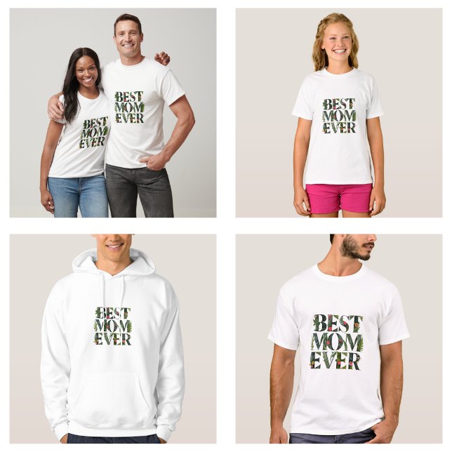 Moderne beste Mama je Niedliche Blume und grüne Pf T-Shirt (Modern Best Mom Ever Cute Flowers And Green Plants T-Shirt)