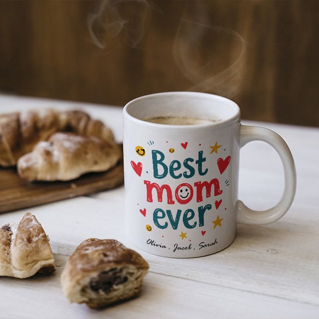 Moderne beste Mama je und Kinder Namensschrift Zwe Kaffeetasse (Von Creator hochgeladen)