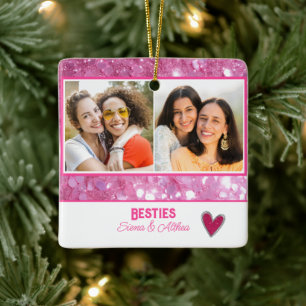 Moderne Besties Best Friend Pink Glitzer 2 Foto Keramikornament