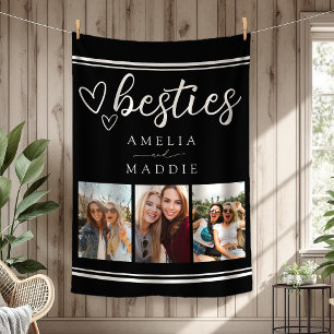 Moderne Besties Foto Collage Schwarz-Weiß Fleecedecke