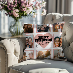 Moderne BFF-Fotocollage Roségold-Herz Kissen