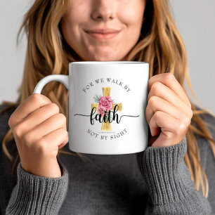 Moderne Bibelvers Blumenkreuz Kaffeetasse