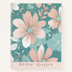 Moderne Big Blush Bloral mit Aquamarinem Hardcover Notizbuch