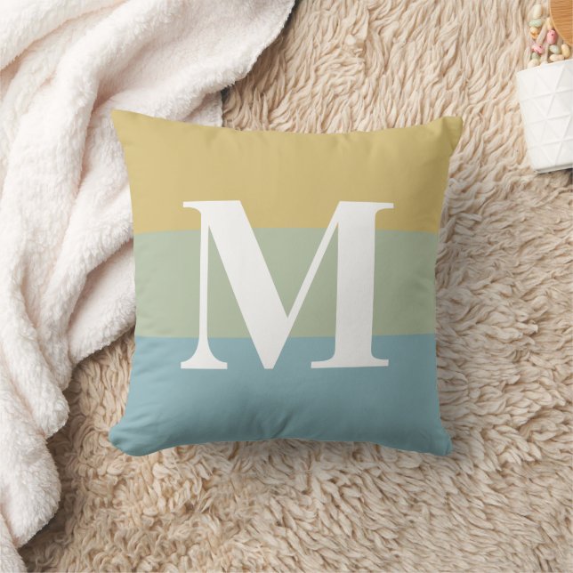 Moderne Big Stripes Big Letter Monogram Khaki Blue Kissen (Decke)