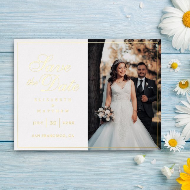 Moderne Bildhochzeit spart das Datum Folie Einladungspostkarte (Von Creator hochgeladen)