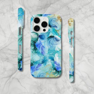 Moderne Billowy Wirbel Blue Gold iPhone Case