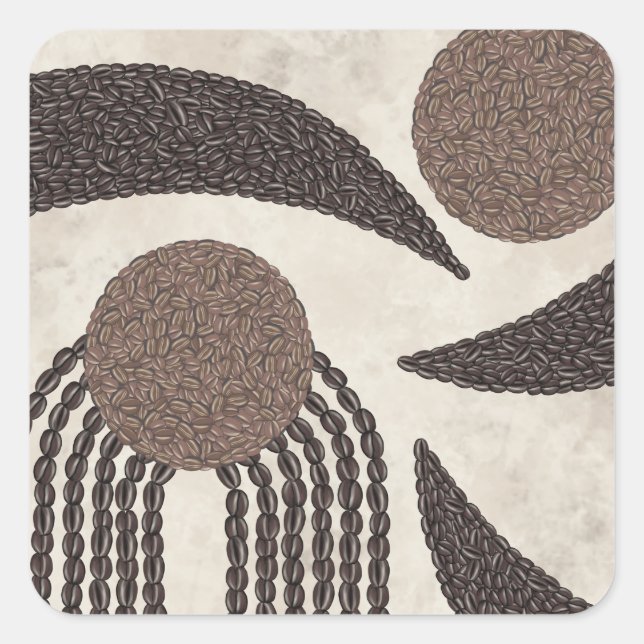 Moderne Bio-Kaffeebohnen-geometrisch-neutral Quadratischer Aufkleber (Vorderseite)