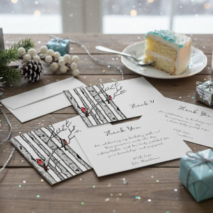 Moderne Birken und rote Vögel Danke Mitteilungskarte