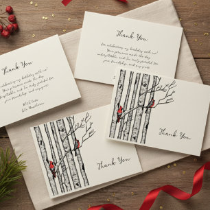 Moderne Birken und Rote Vögel Vielen Dank Mitteilungskarte