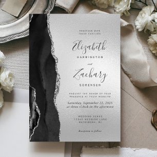 Moderne Black Agate Silver Wedding Einladung