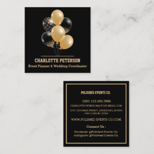 Moderne Black and Gold Balloons Event Plane Quadratische Visitenkarte