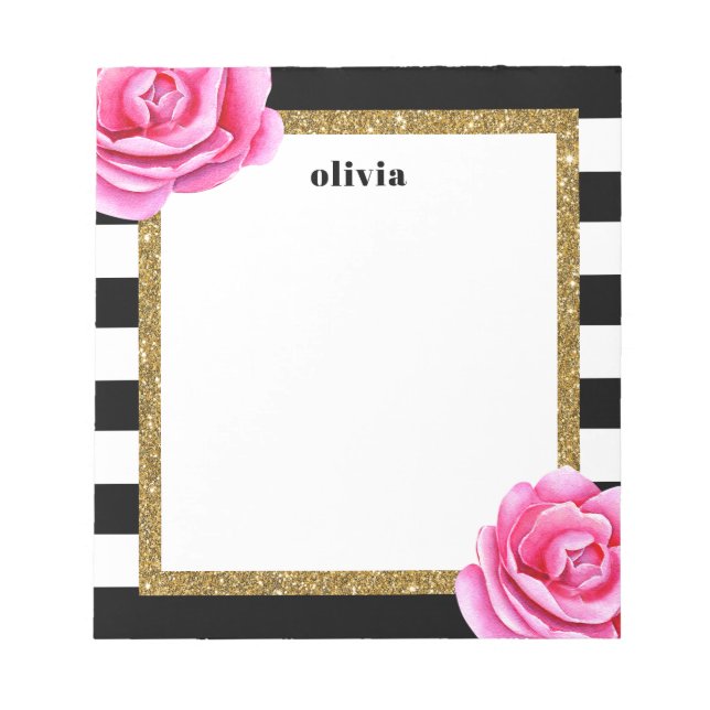 Moderne Black and Gold Bright Blume Personalisiert Notizblock (Vorderseite)