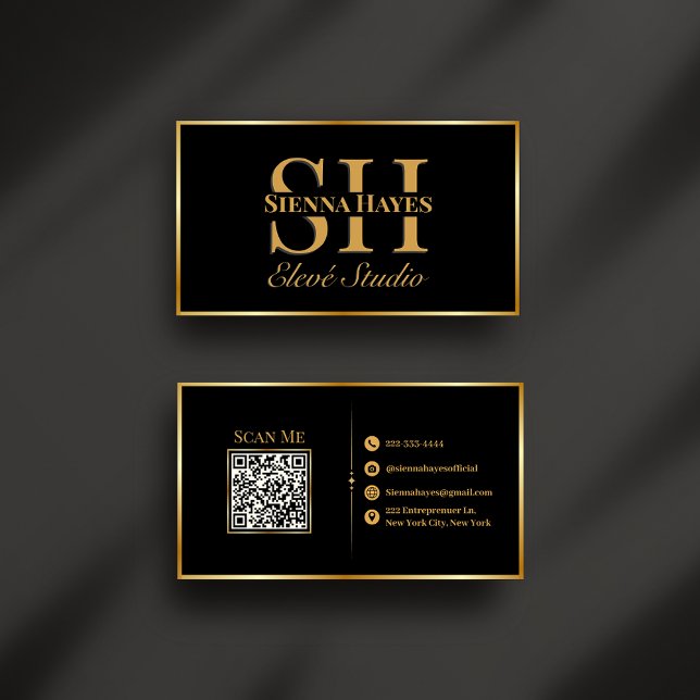 Moderne Black and Gold Monogram Business Card Visitenkarte (Von Creator hochgeladen)
