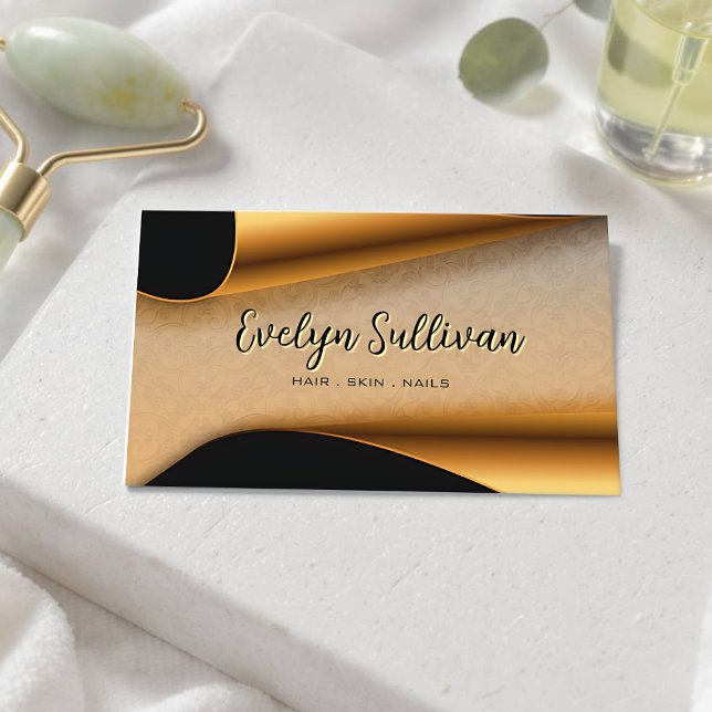 Moderne Black and Gold Salon Edition Business Card Visitenkarte (Gold Salon Business Card)