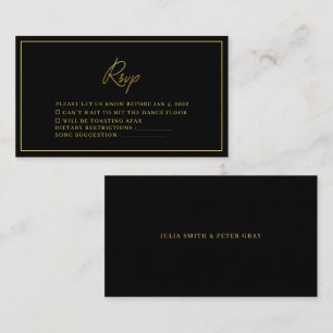Moderne Black and Gold Wedding Rsvp Card Begleitkarte