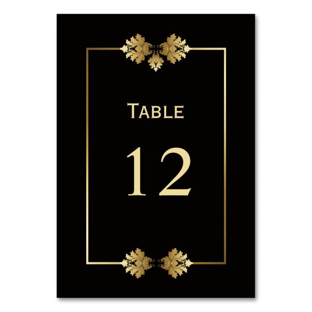 Moderne Black and Gold Wedding Tischnummer (Vorderseite)