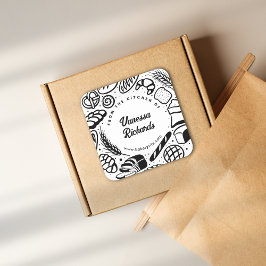 Moderne Black Bakery Border Kitchenette Labels Quadratischer Aufkleber