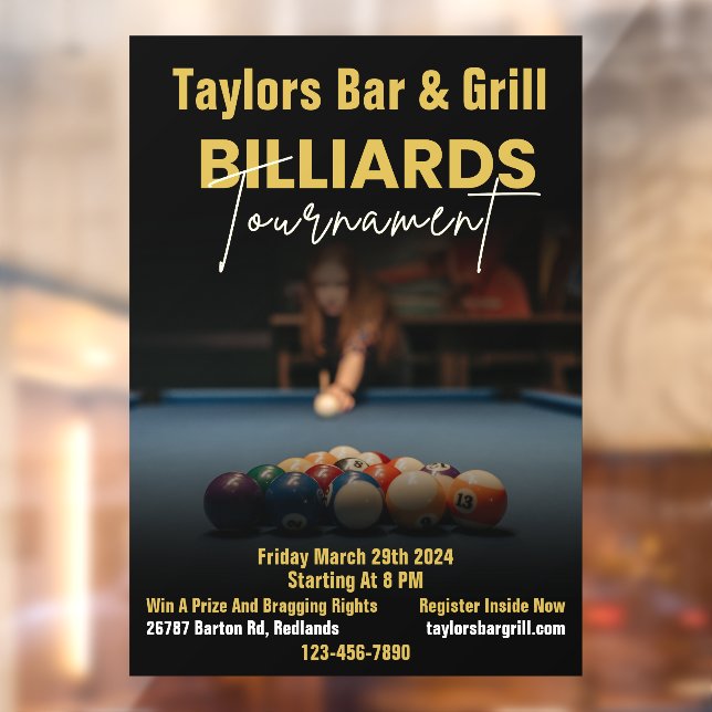 Moderne Black Billard Turnier Bar Fensteraufkleber (Blatt 2)