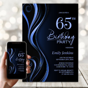 Moderne Black Blue 65. Geburtstagsparty Einladung