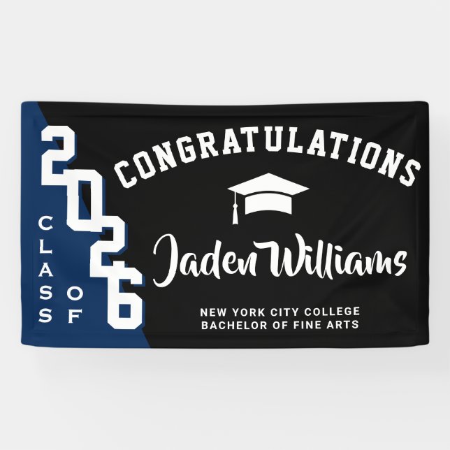 Moderne Black Blue Abschluss Class 2025 Party Banner (Horizontal)