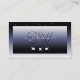 Moderne Black Blue Gradient Sparkle Jewels Initial Visitenkarte