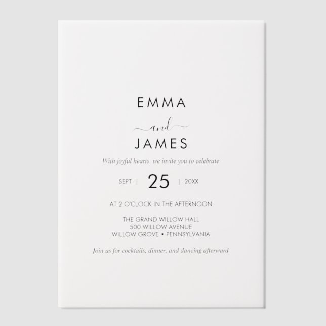 Moderne Black Boho Vellum Einladung (Vorderseite)