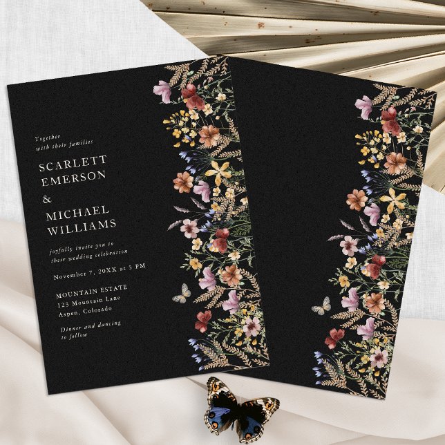 Moderne Black Boho Wedding Einladung (Modern Black Boho Wedding Invitation with Butterfly by Painted Paperie
)