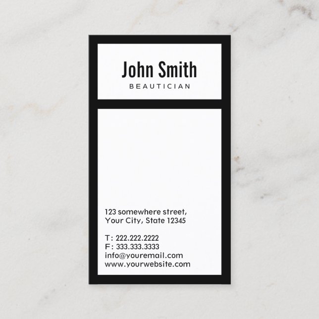 Moderne Black Border Beautician Business Card Visitenkarte (Vorderseite)