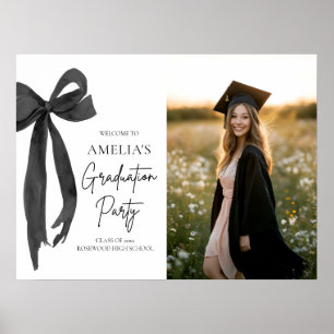 Moderne Black Bow Coquette Graduation Party Willko Poster