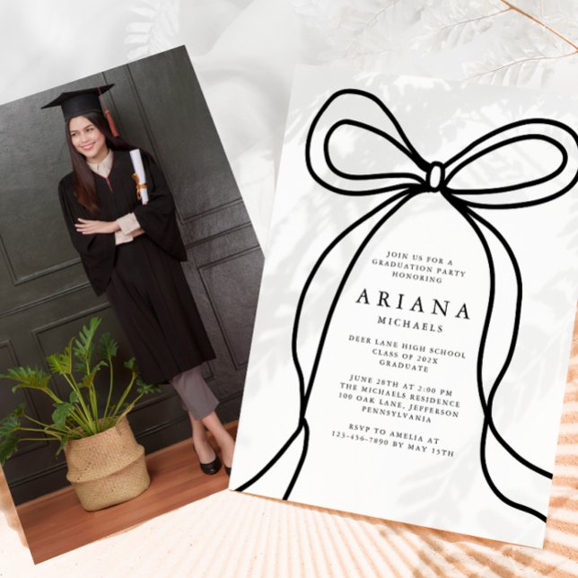 Moderne Black Bow Foto Graduation Party Einladung (Von Creator hochgeladen)