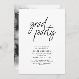 Moderne Black Brush Script Foto Graduation Party Einladung