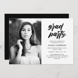 Moderne Black Brush Script Foto Graduation Party Einladung