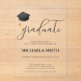 Moderne Black Cap High School Graduation Party Acryleinladungen