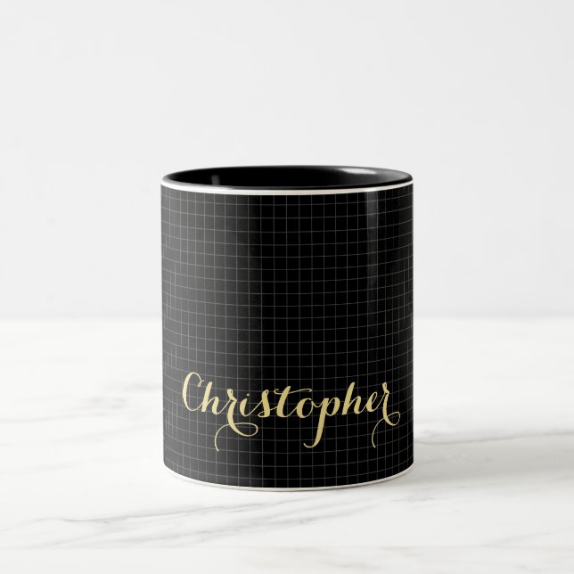 Moderne Black Checkered Eleganten Imitate Gold Nam Zweifarbige Tasse (Mittel)