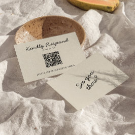 Moderne Black Cream QR Code Bright Retro Hochzeit RSVP Karte