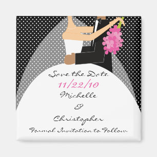 Moderne Black Dots Bride & Groom Save the Date Magnet
