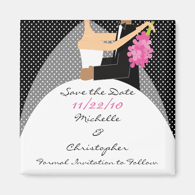 Moderne Black Dots Bride & Groom Save the Date Magnet (Vorne)