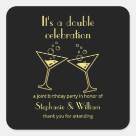 Moderne Black Double Celebration Joint Geburtstag Quadratischer Aufkleber