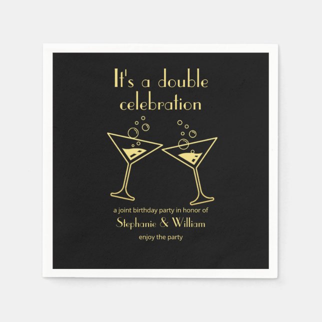 Moderne Black Double Celebration Joint Geburtstag Serviette (Vorderseite)
