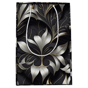 Moderne Black Floral Geschenktasche Mittlere Geschenktüte