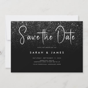 Moderne Black Glitzer Chic Wedding Save the Date