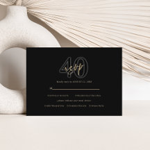 Moderne Black Gold 40. Geburtstag RSVP Karte
