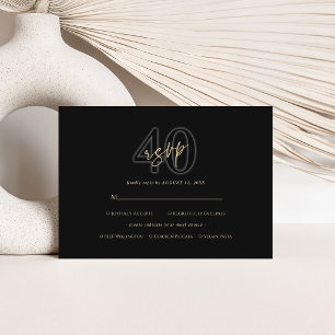 Moderne Black Gold 40. Geburtstag RSVP Karte
